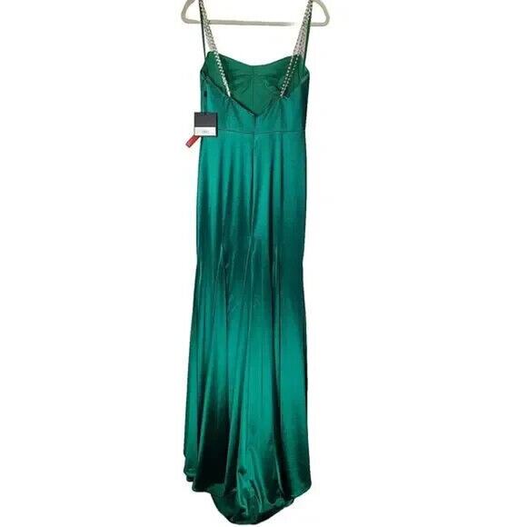Ieena For Mac Duggal 12428 Charmeuse Rhinestone Strap‎ Trumpet Gown Size 0 NWT - Picture 4 of 5